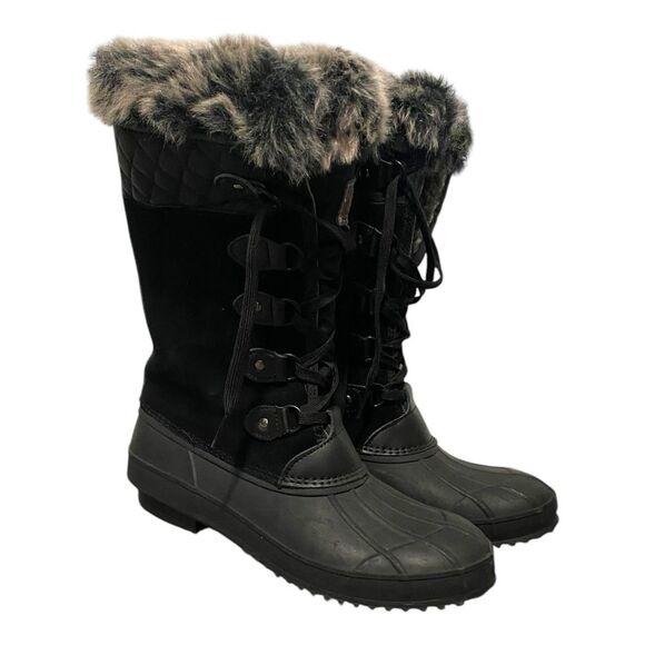 Khombu Colby Tall Black Suede Faux Fur Waterproof Duck Boots 10 - Picture 13 of 14